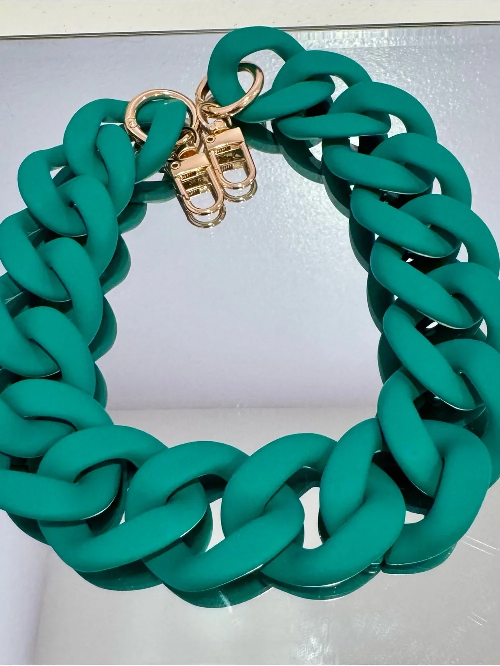 New Acrylic Matte Dark Green Bag Chain 18 inches  with Gold Hardware